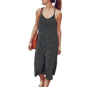 Athleta Black White Mixed Stripe Comfortable Midi Dress size XS